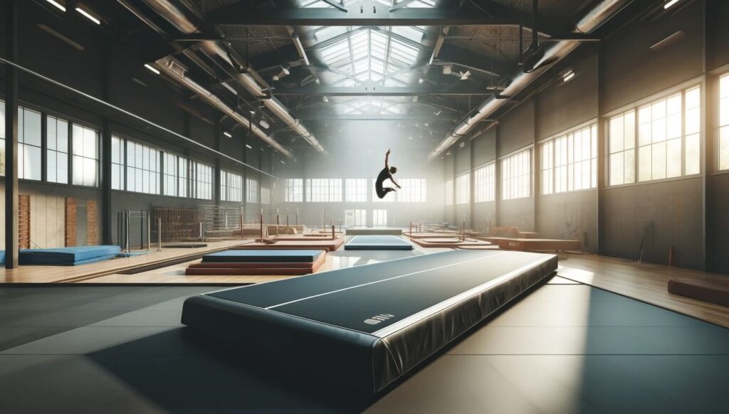træning gymnastik i stor hall