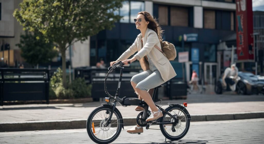 kvinde på enm mini elcykel