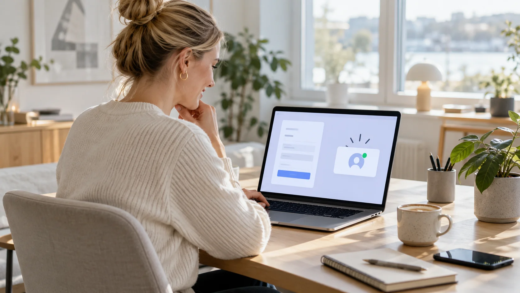 Marketingchef ser en ny henvendelse fra kontaktformularen på sin laptop